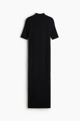 H & M - Fijngebreide jurk van zijdemix met turtleneck - Zwart