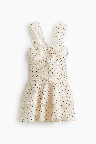 H & M - Gedrapeerde jurk met uitlopende rok - Lichtbeige/Stippen