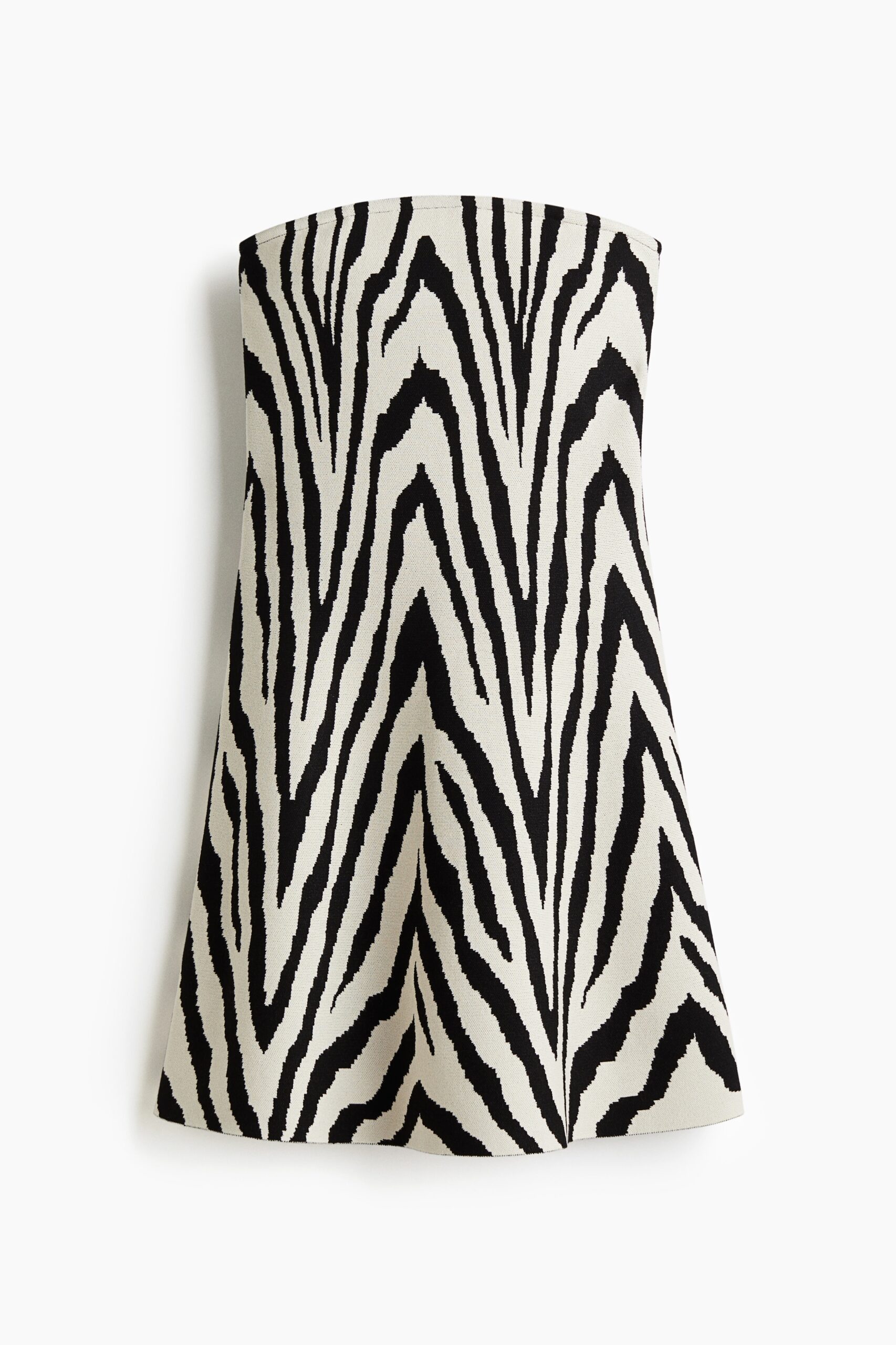 H & M - Fijngebreide bandeaujurk - Roomwit/Zebradessin
