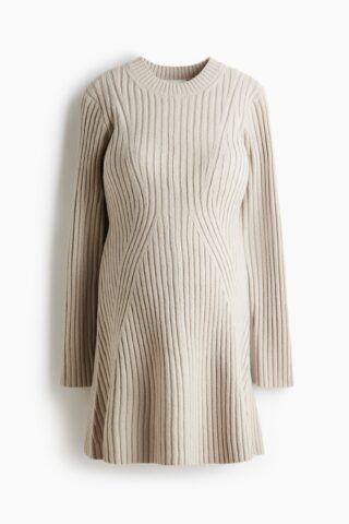 H & M - MAMA Ribgebreide jurk - Lichtbeige