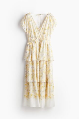 H & M - Volantjurk - Lichtgeel/Bloemen