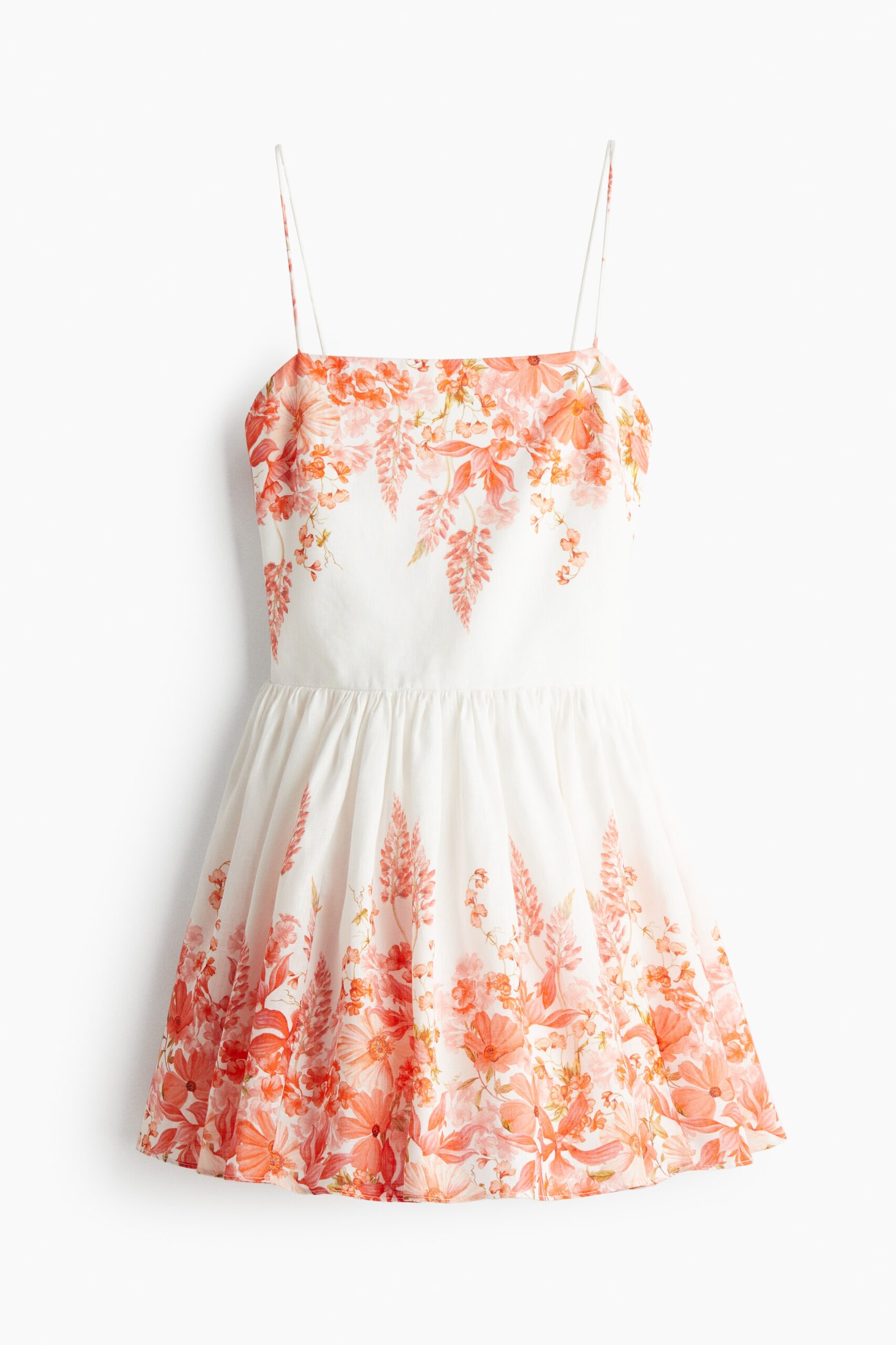 H & M - Linnen jurk met dessin - Koraalrood/Bloemen H & M - Linnen jurk met dessin - Koraalrood/Bloemen
