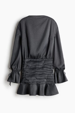 H & M - Jurk met boothals en plooirok - Donkergrijs/Dessin