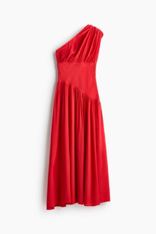 H & M - Gedrapeerde one-shoulderjurk - Helderrood
