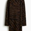 H & M - Jacquardgebreide jurk - Donkerbruin/Zebradessin