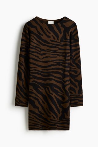 H & M - Jacquardgebreide jurk - Donkerbruin/Zebradessin