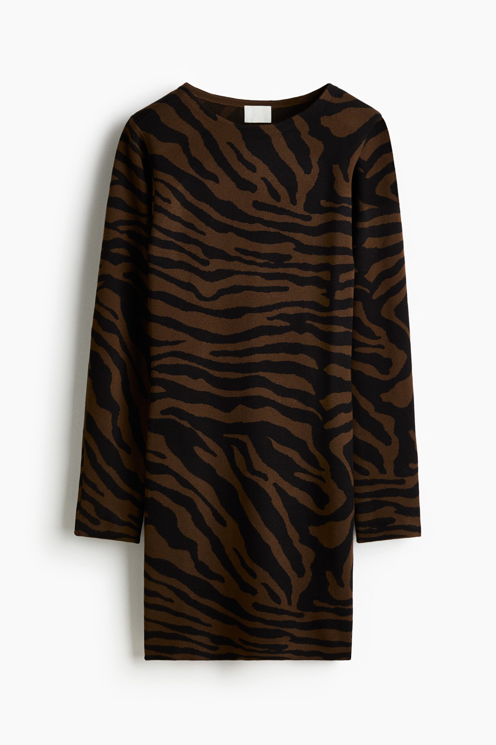 H & M - Jacquardgebreide jurk - Donkerbruin/Zebradessin