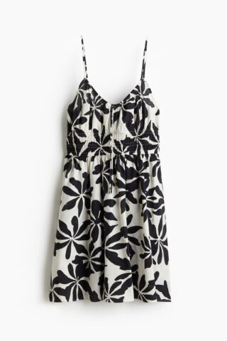 H & M - Strappy jurk met smokwerk - Wit/Zwarte Bloemen