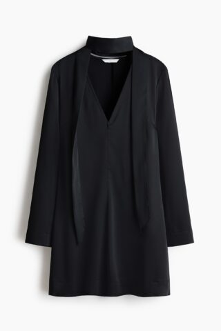 H & M - Satijnen jurk met sjaaldetail - Zwart
