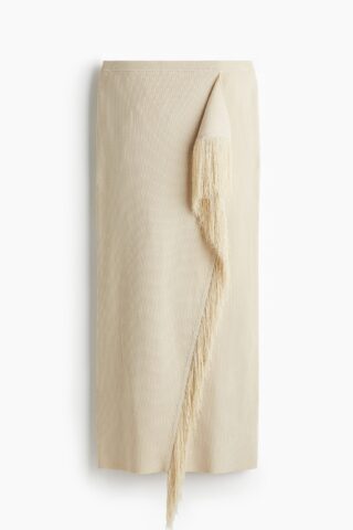 H & M - Rok met franje - Lichtbeige
