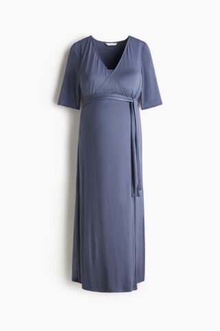 H & M - MAMA Voedingsjurk met overslag - Dusty Blauw