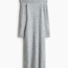 H & M - Fijngebreide off-the-shoulder jurk - Lichtgrijs Gemêleerd