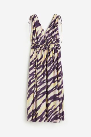 H & M - Jurk met gedrapeerd strikdetail - Donkerpaars/Zebradessin