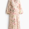 H & M - MAMA Overslagjurk - Lichtbeige/Bloemen