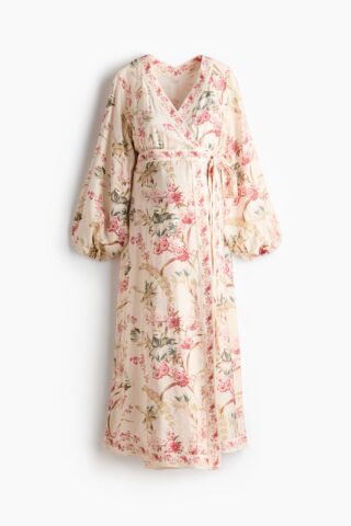 H & M - MAMA Overslagjurk - Lichtbeige/Bloemen