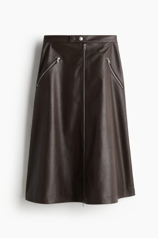 H & M - Gecoate A-linerok - Donkerbruin