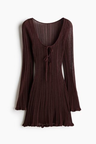 H & M - Ribgebreide strandjurk - Donkerbruin
