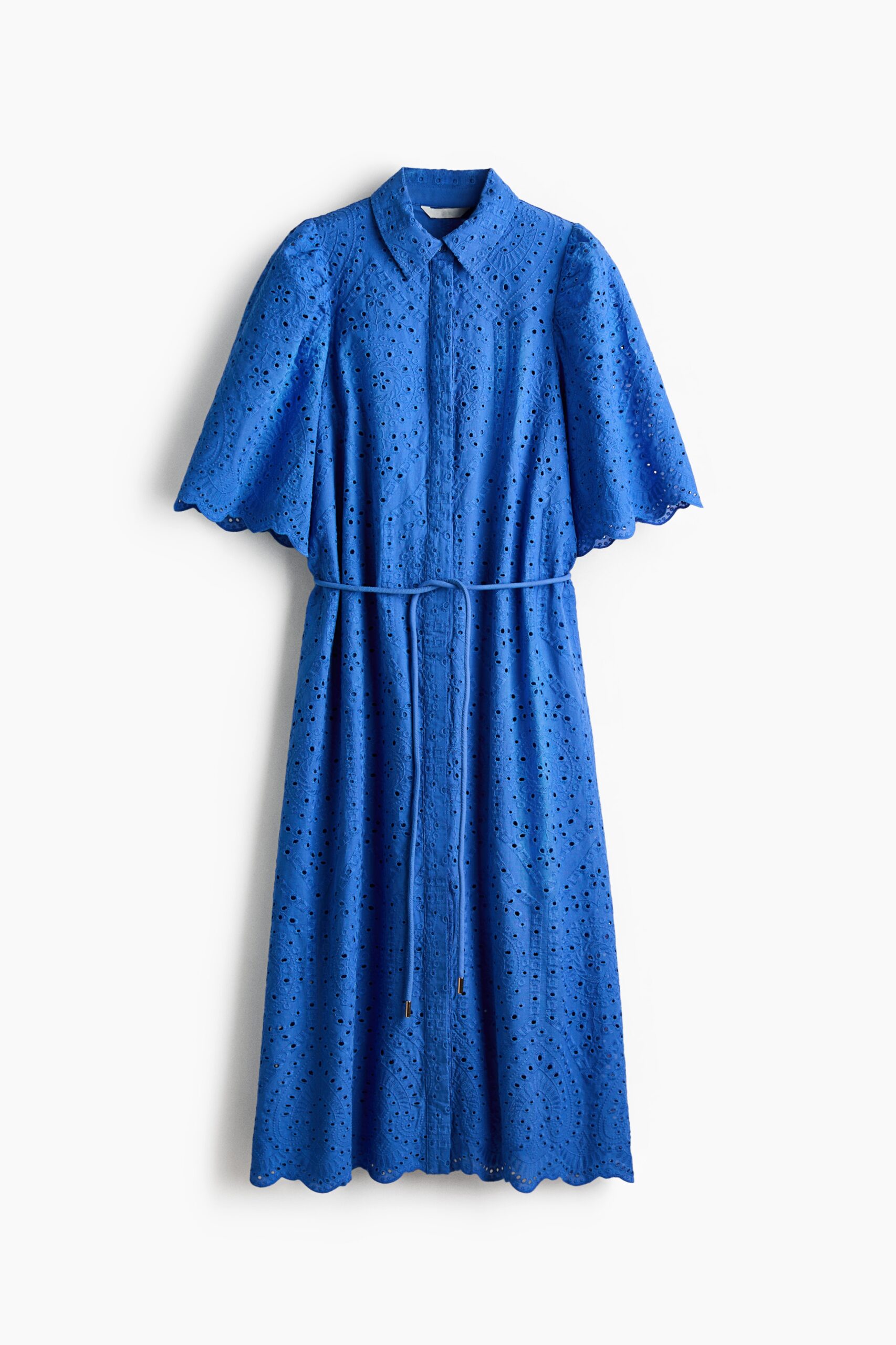 H & M - Katoenen overhemdjurk met broderie anglaise - Helderblauw