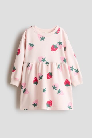 H & M - Sweatjurk met dessin - Lichtroze/Aardbeien