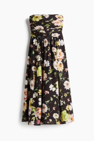H & M - Geplooide bandeaujurk - Zwart/Bloemen