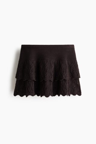 H & M - Strokenrok met gehaakte look - Donkerbruin
