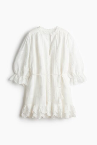 H & M - Katoenen jurk met broderie anglaise - Roomwit