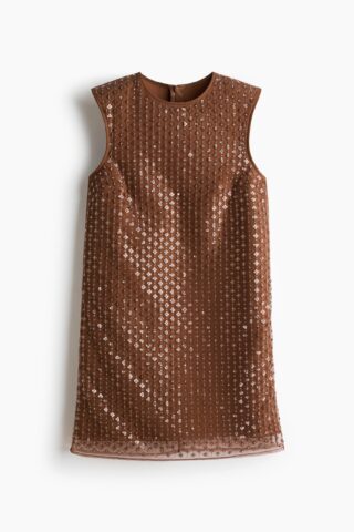 H & M - Jurk van mesh met pailletten - Bruin