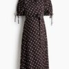 H & M - MAMA Overslagjurk met pofmouwen - Donkerbruin/Polkadot