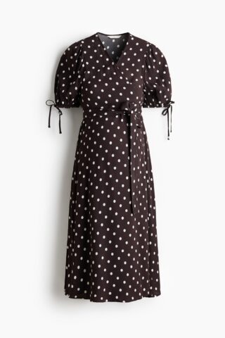 H & M - MAMA Overslagjurk met pofmouwen - Donkerbruin/Polkadot