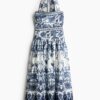 H & M - Jurk met strikbanden - Donkerblauw/Dessin
