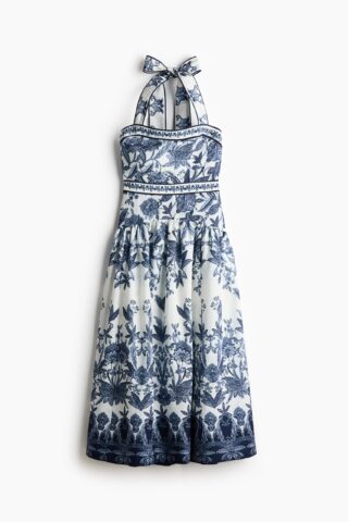 H & M - Jurk met strikbanden - Donkerblauw/Dessin