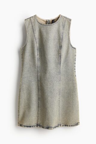 H & M - A-linejurk van twill - Bleek Denimblauw/Lichtbeige