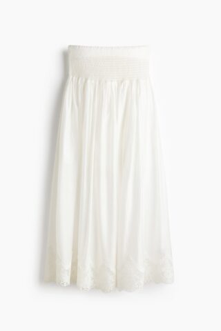 H & M - Rok met smokwerk en kant - Wit