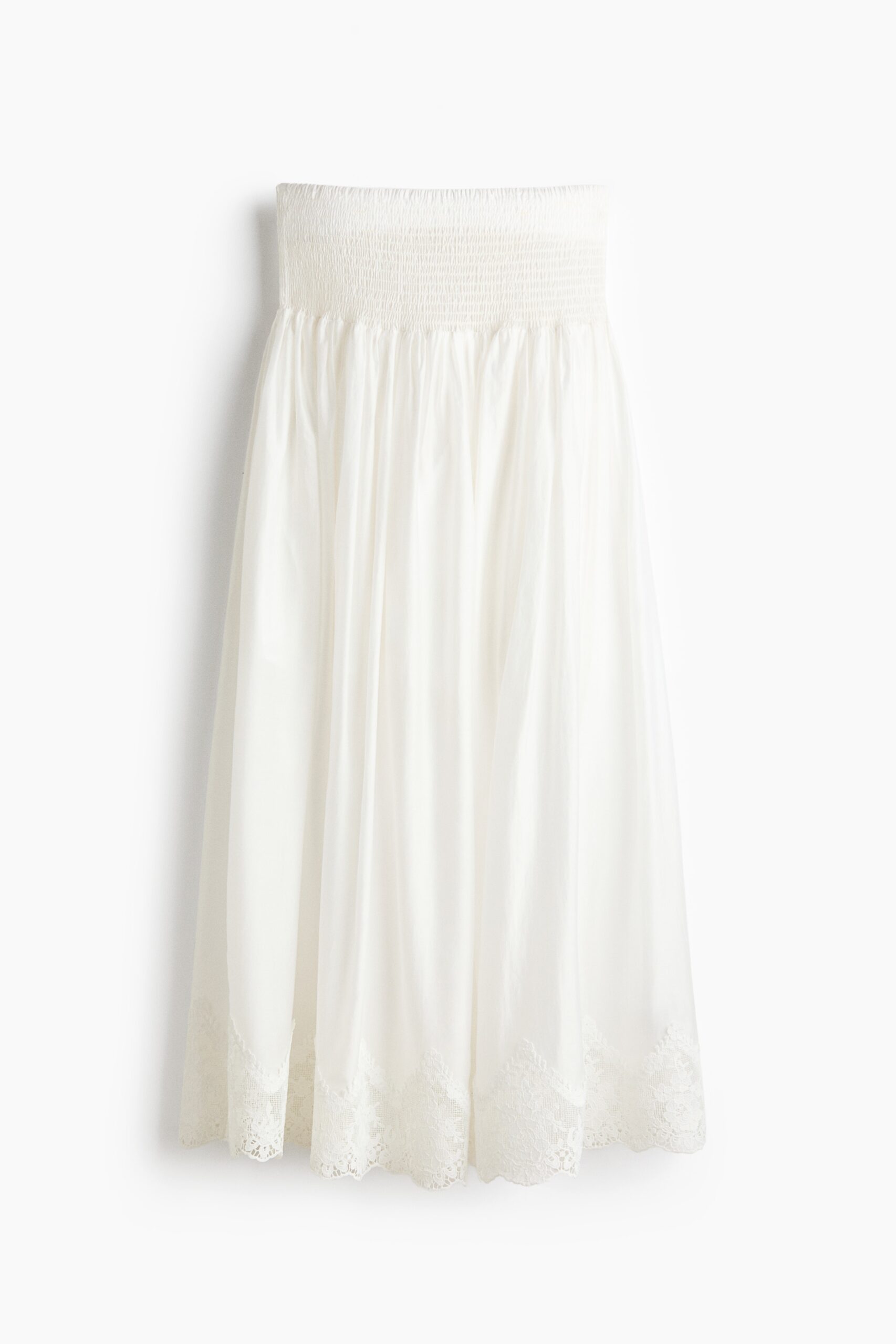 H & M - Rok met smokwerk en kant - Wit