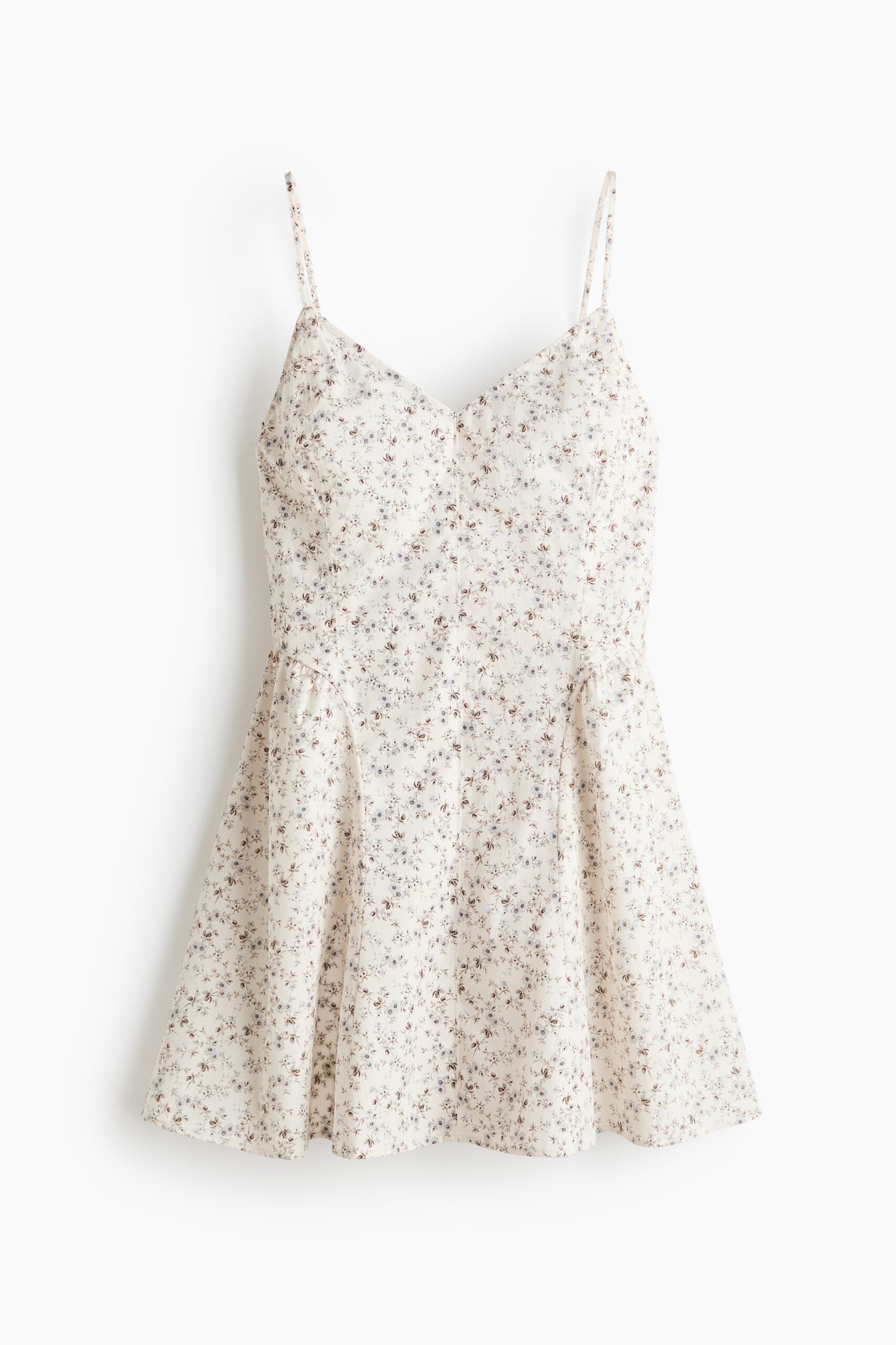H & M - Strappy jurk met uitlopende rok - Roomwit/Bloemen