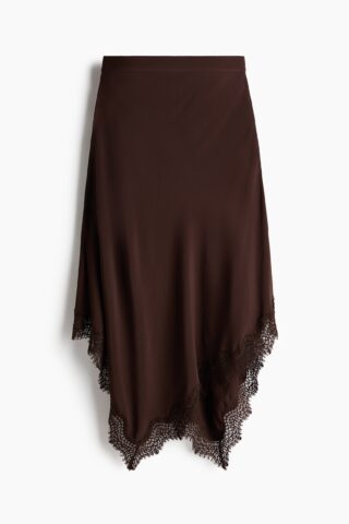 H & M - Asymmetrische rok van viscosesatijn - Donkerbruin