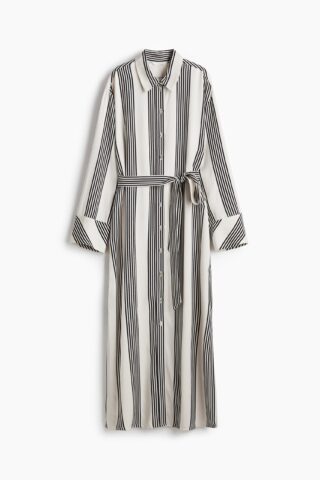 H & M - Overhemdjurk met strikceintuur - Wit/Gestreept