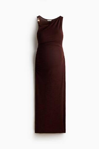 H & M - MAMA Jurk met watervalhals en kralen - Donkerbruin