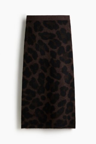 H & M - Jacquardgebreide rok - Donkerbruin/Luipaarddessin