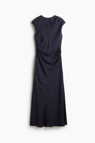 H & M - Gedrapeerde jurk van viscosemix - Donkerblauw/Geruit