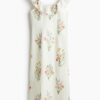 H & M - Jurk van linnenmix - Wit/Bloemen