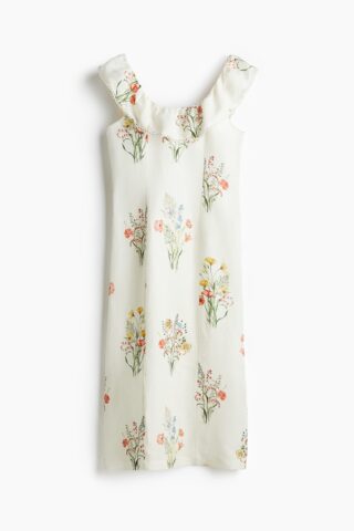 H & M - Jurk van linnenmix - Wit/Bloemen