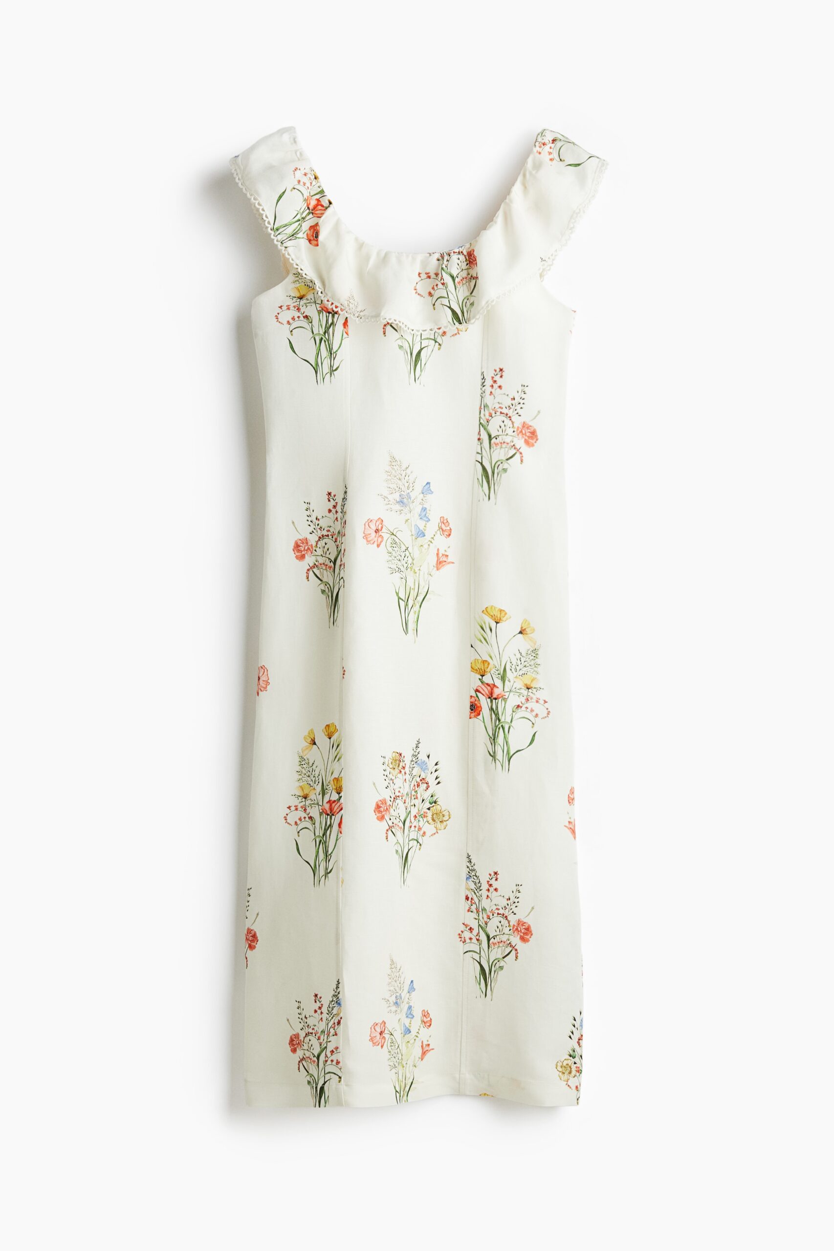 H & M - Jurk van linnenmix - Wit/Bloemen H & M - Jurk van linnenmix - Wit/Bloemen