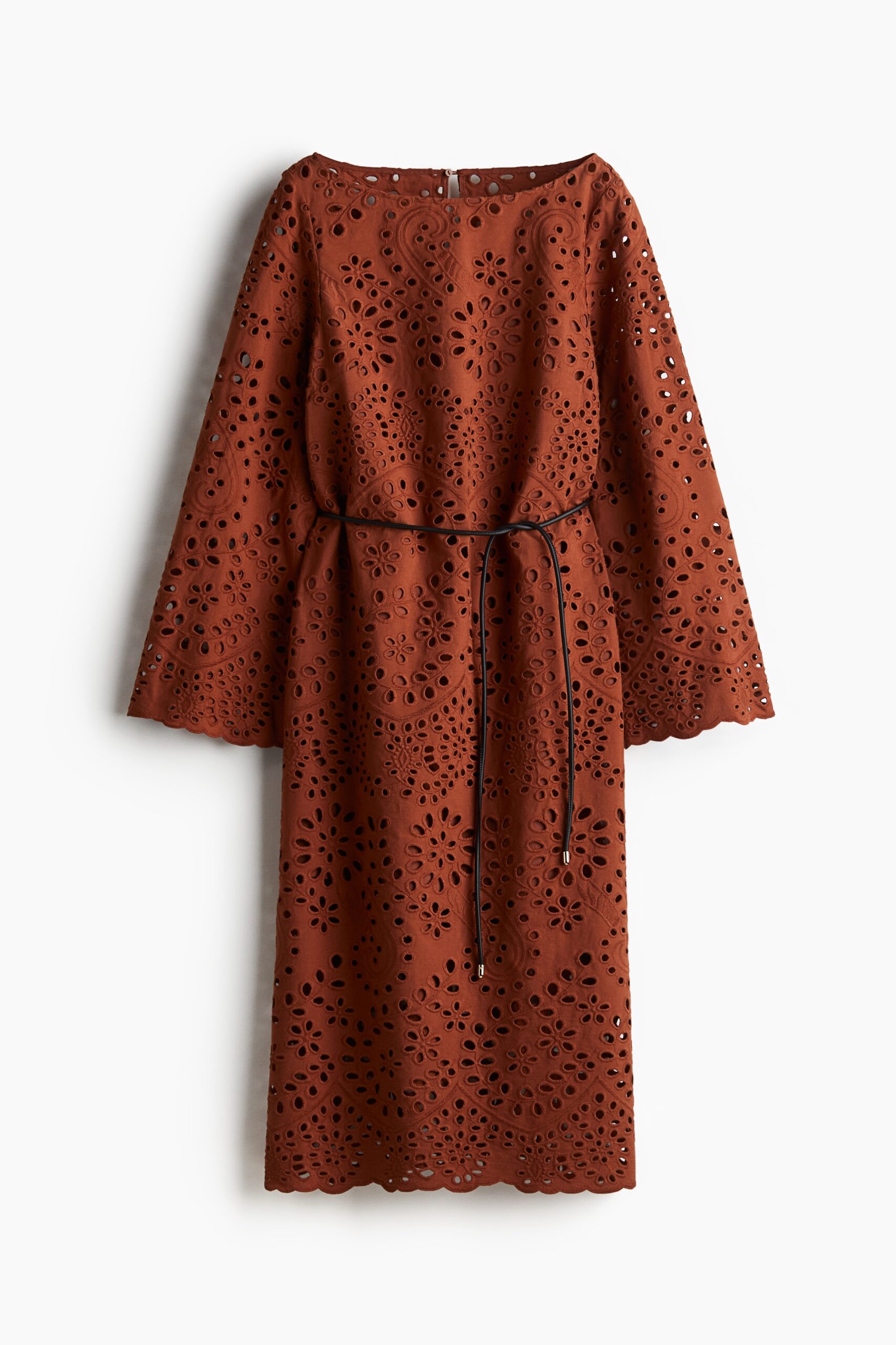 H & M - Jurk met broderie anglaise - Bruin