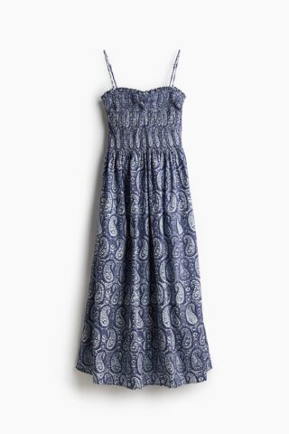 H & M - Jurk met smokwerk - Donkerblauw/Paisleydessin