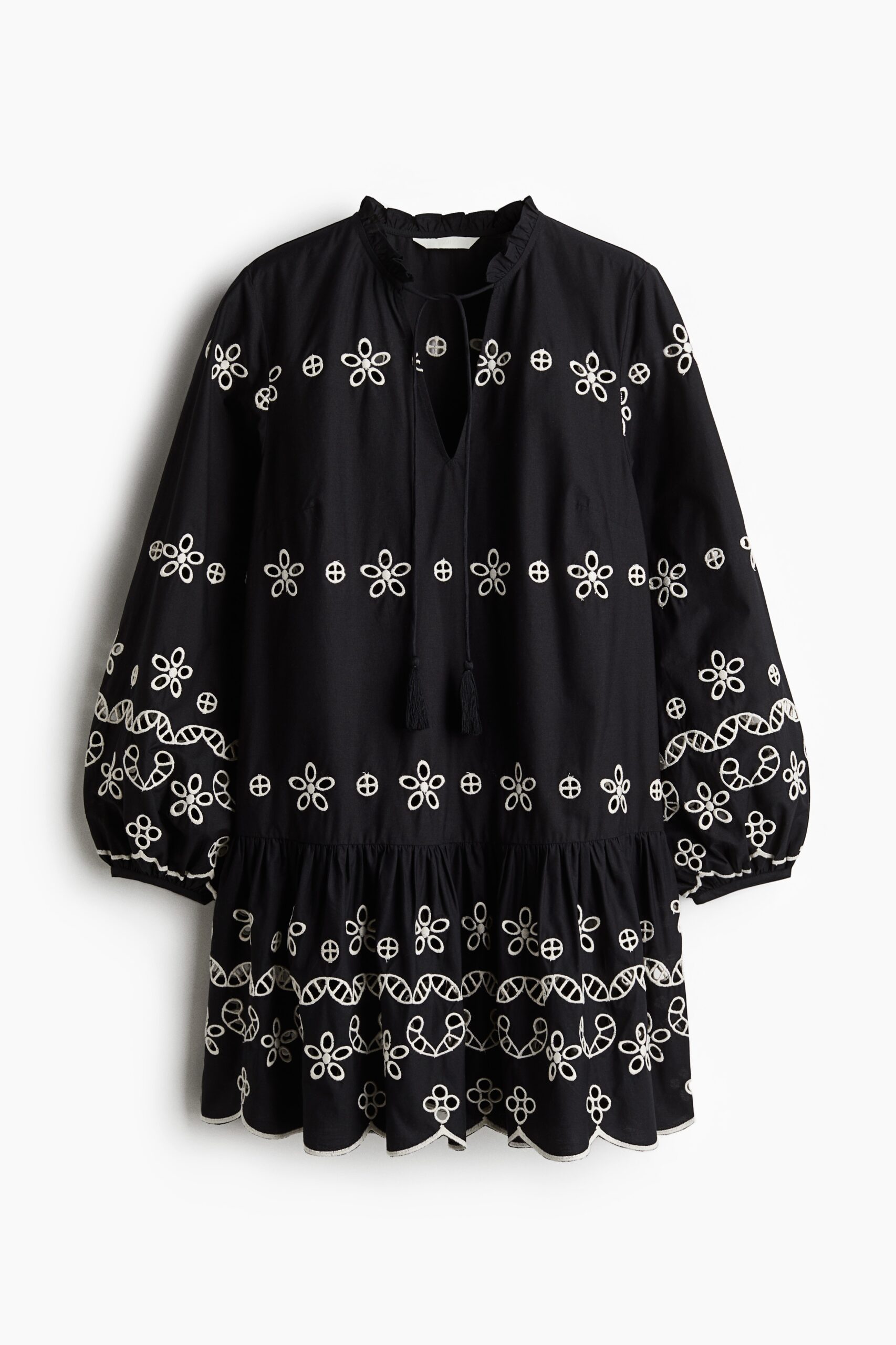 H & M - Tuniekjurk van broderie anglaise - Zwart/Wit