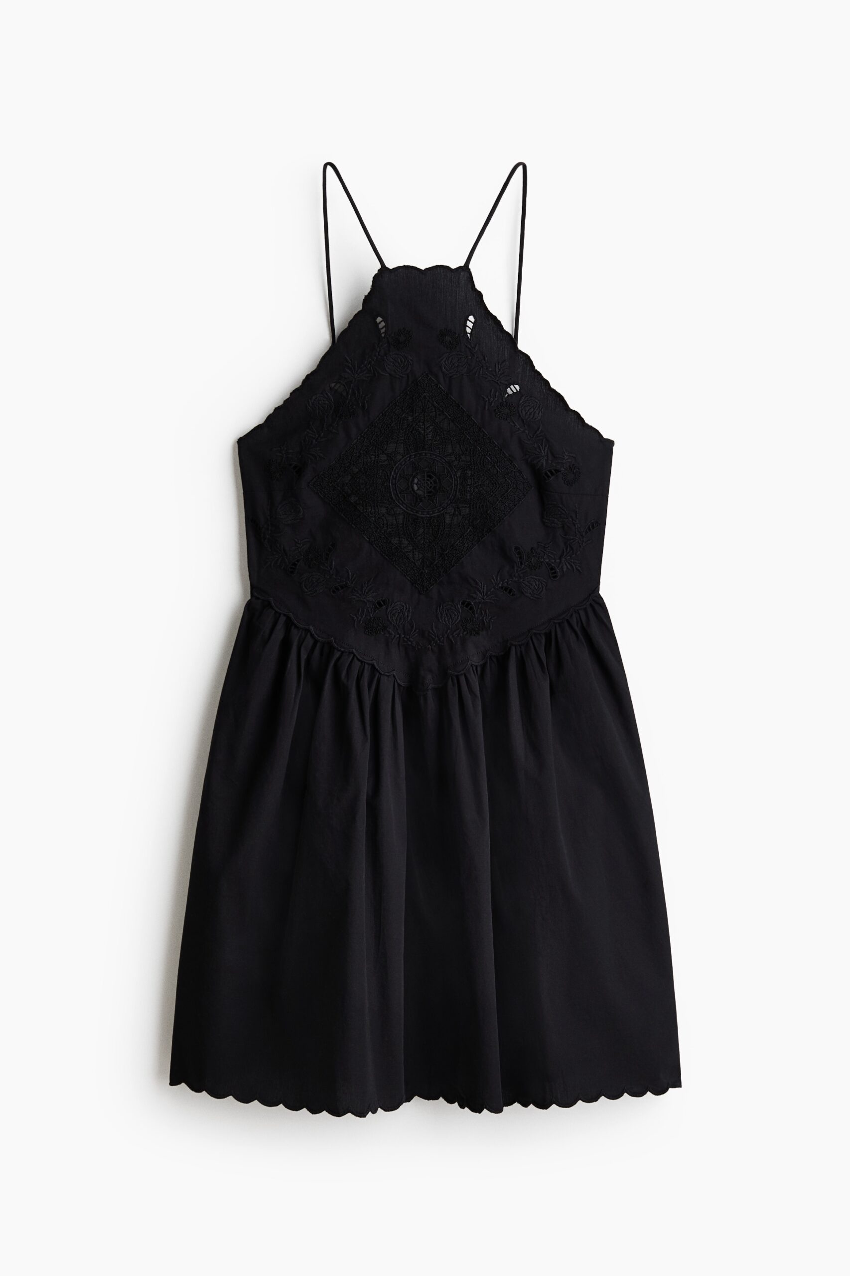 H & M - Jurk met broderie anglaise en uitlopende rok - Zwart