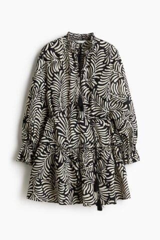 H & M - Volantjurk met strikceintuur - Zwart/Roomwit Dessin