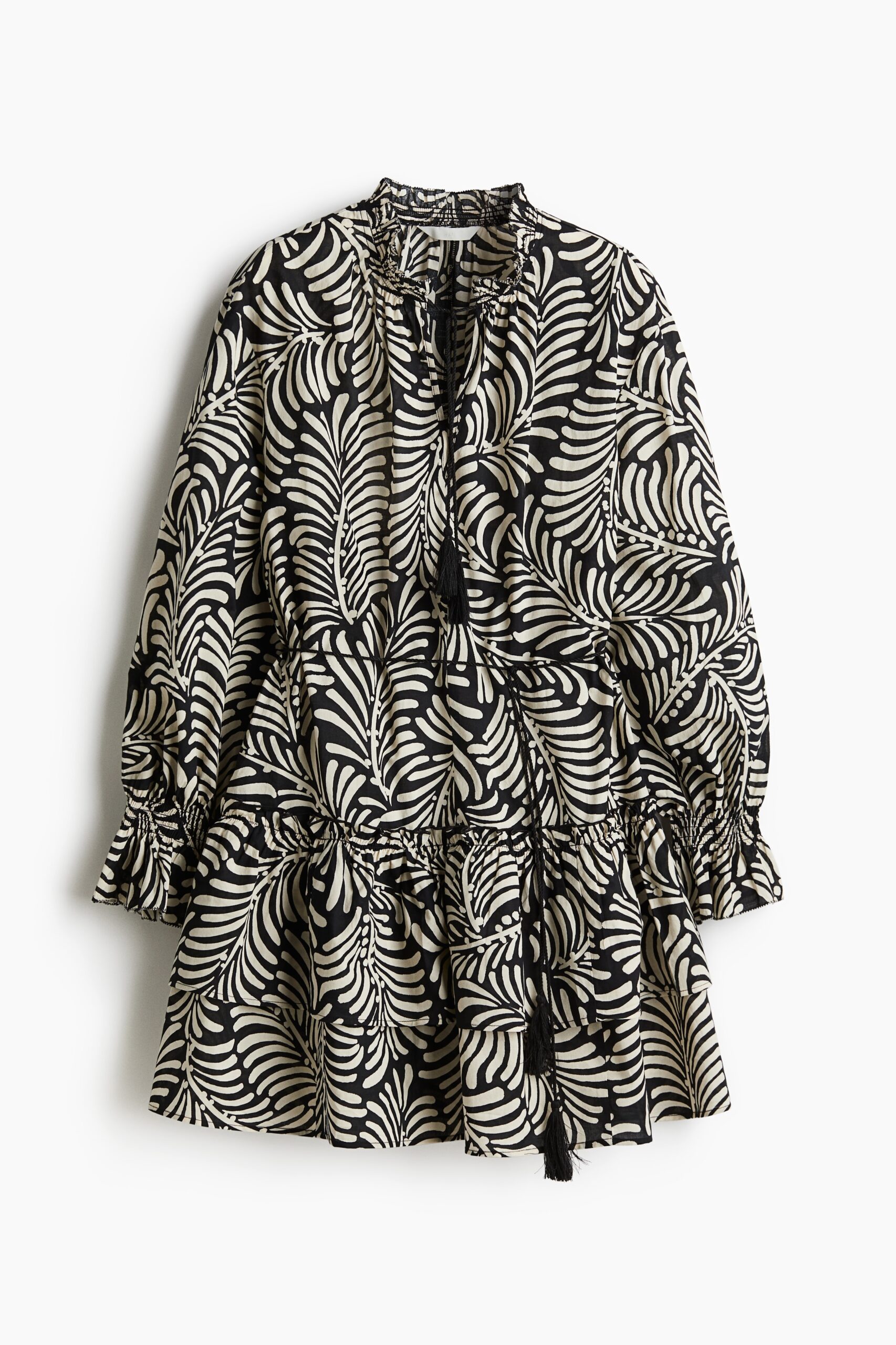 H & M - Volantjurk met strikceintuur - Zwart/Roomwit Dessin H & M - Volantjurk met strikceintuur - Zwart/Roomwit Dessin