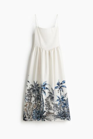 H & M - Strappy jurk van katoen - Wit/Palmbomen